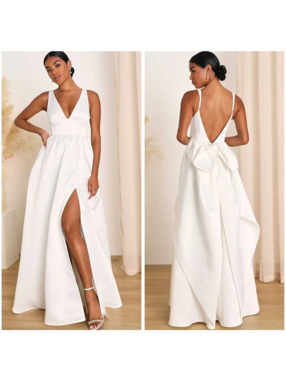New‎ LULUS - Size L Blissfully Beloved Ivory Backless A-Line Bow Maxi Dress Wed